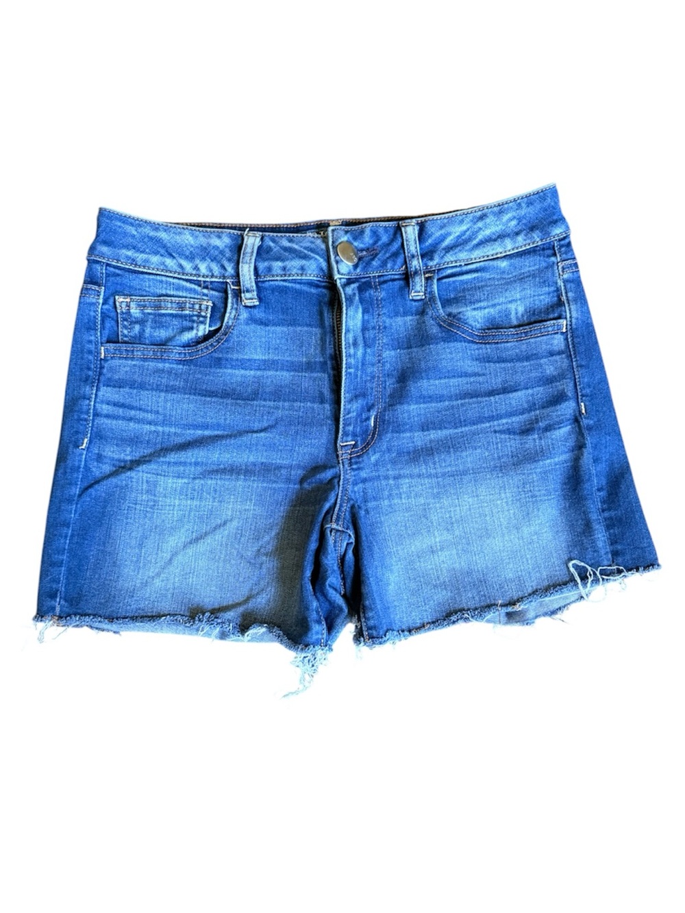 American Eagle Outfitters Blue Denim Frayed Hem Cutoff High Rise Shorts